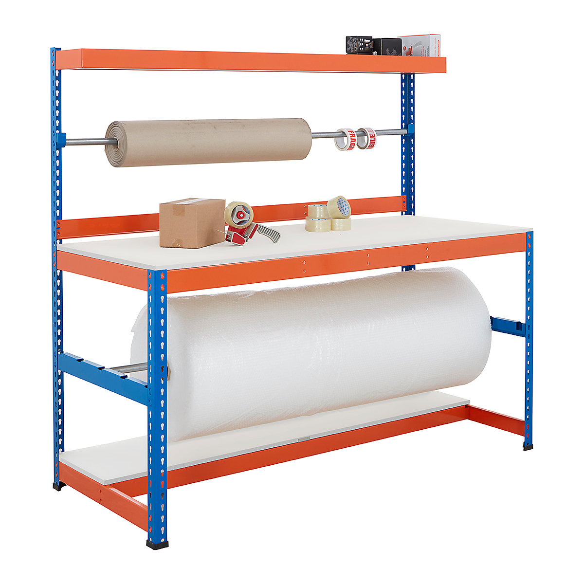 BiG400 Heavy Duty Packing Workstation, BiG400 Heavy Duty Packing Workstation, BiG400 Heavy Duty Packing Workstation | 1677h x 1220w x 610d mm | 400kg UDL | Blue & Orange | Melamine Worktop-1
