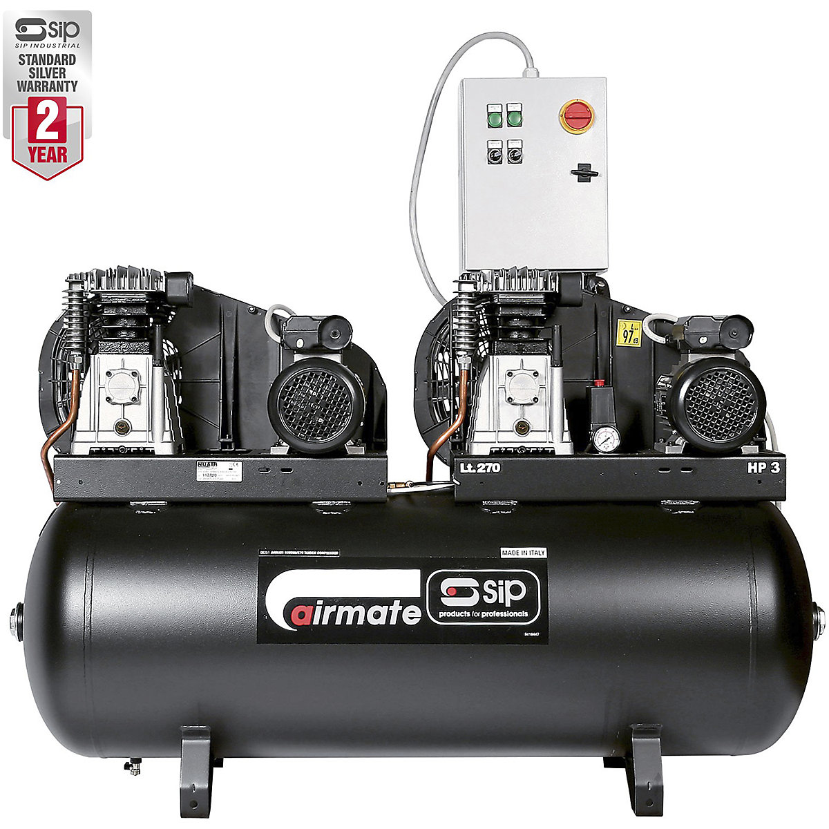 SIP B3800/270 Tandem Belt Drive Compressor | 270 Litre (Product illustration 2)-1