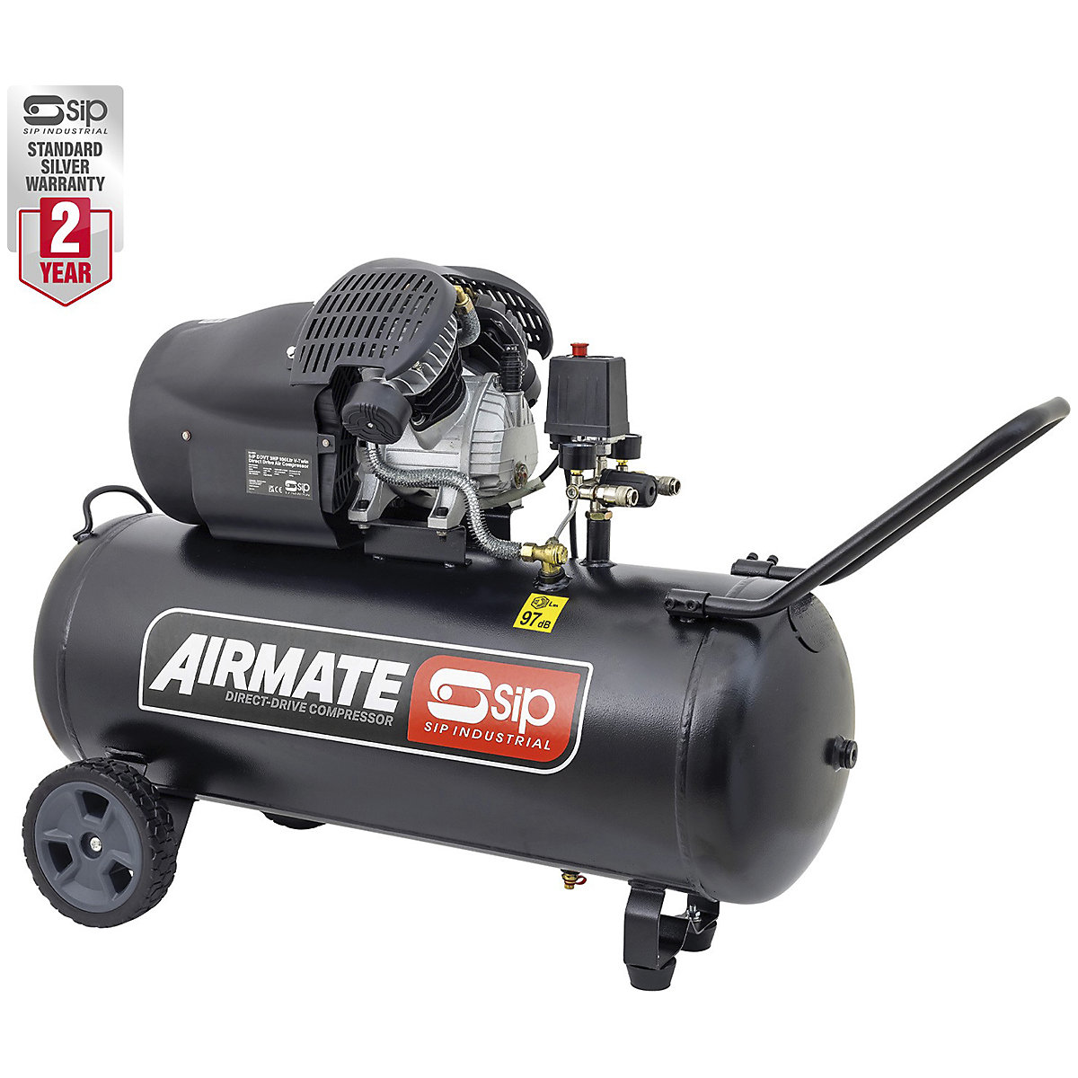 SIP DDVT 3hp V-Twin Direct Drive Compressor | 100 Litre (Product illustration 2)-1