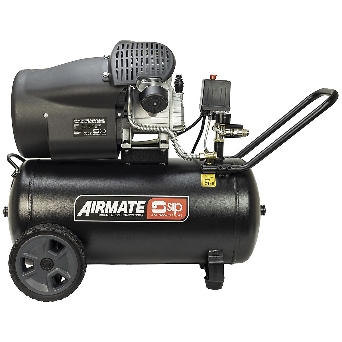 SIP DDVT 3hp V-Twin Direct Drive Compressor | 50 Litre (Product illustration 3)-2