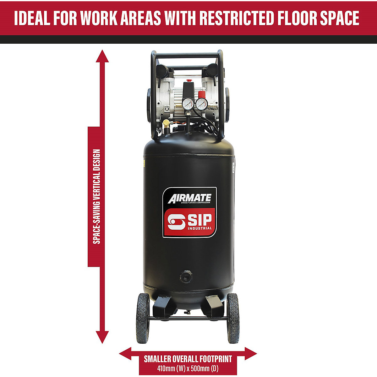SIP DD 3hp 100ltr Low Noise Vertical Compressor (Product illustration 2)-1