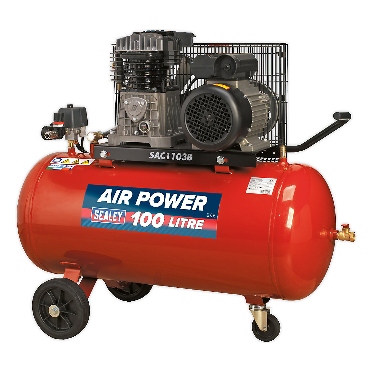 Sealey Belt Drive Compressor | 3hp | Cast Cylinders, Sealey Belt Drive Compressor | 3hp | Cast Cylinders, Sealey Belt Drive Compressor | 3hp | 100 Litre | Cast Cylinders-1