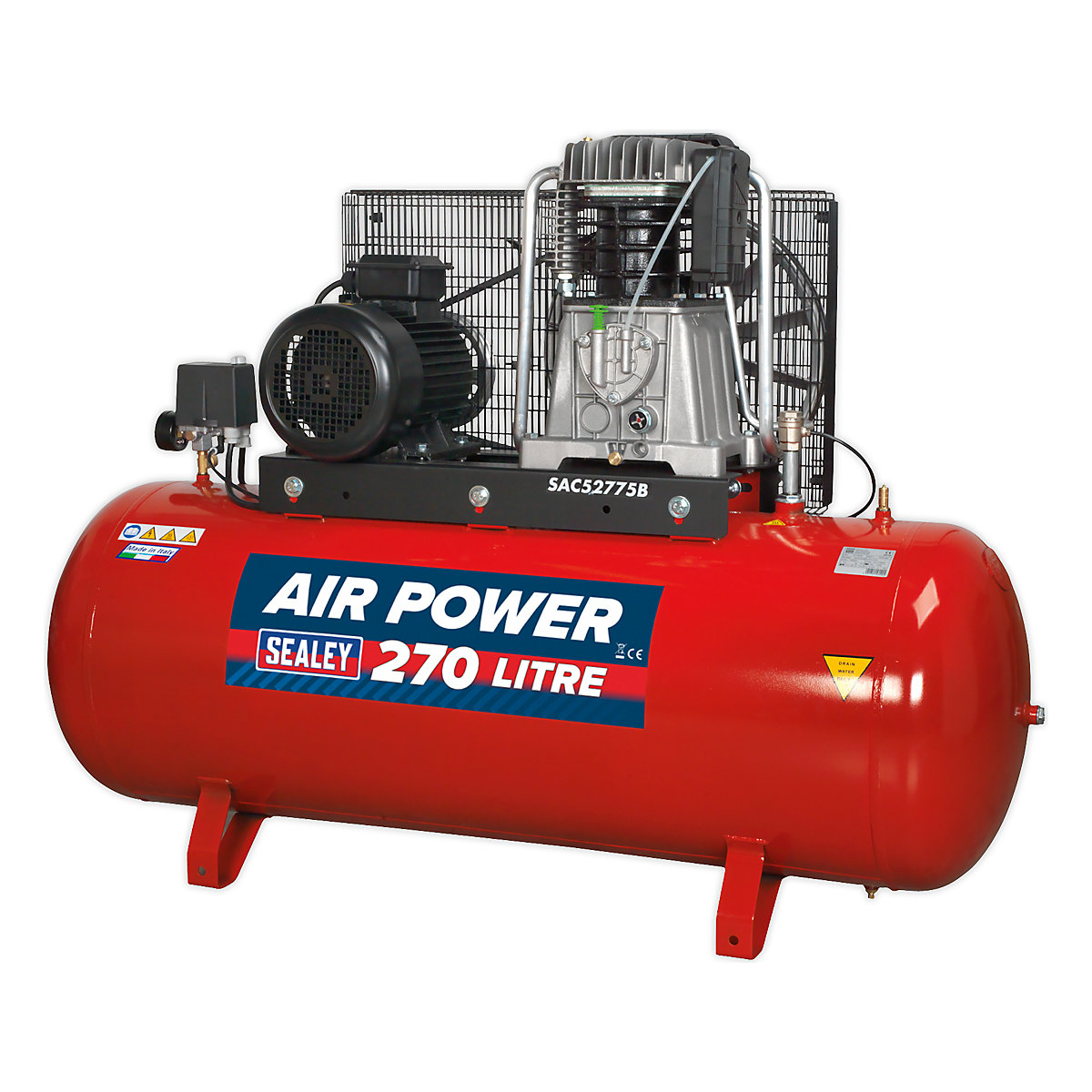 Sealey Belt Drive Compressor with Cast Cylinders | Two-Stage Pump