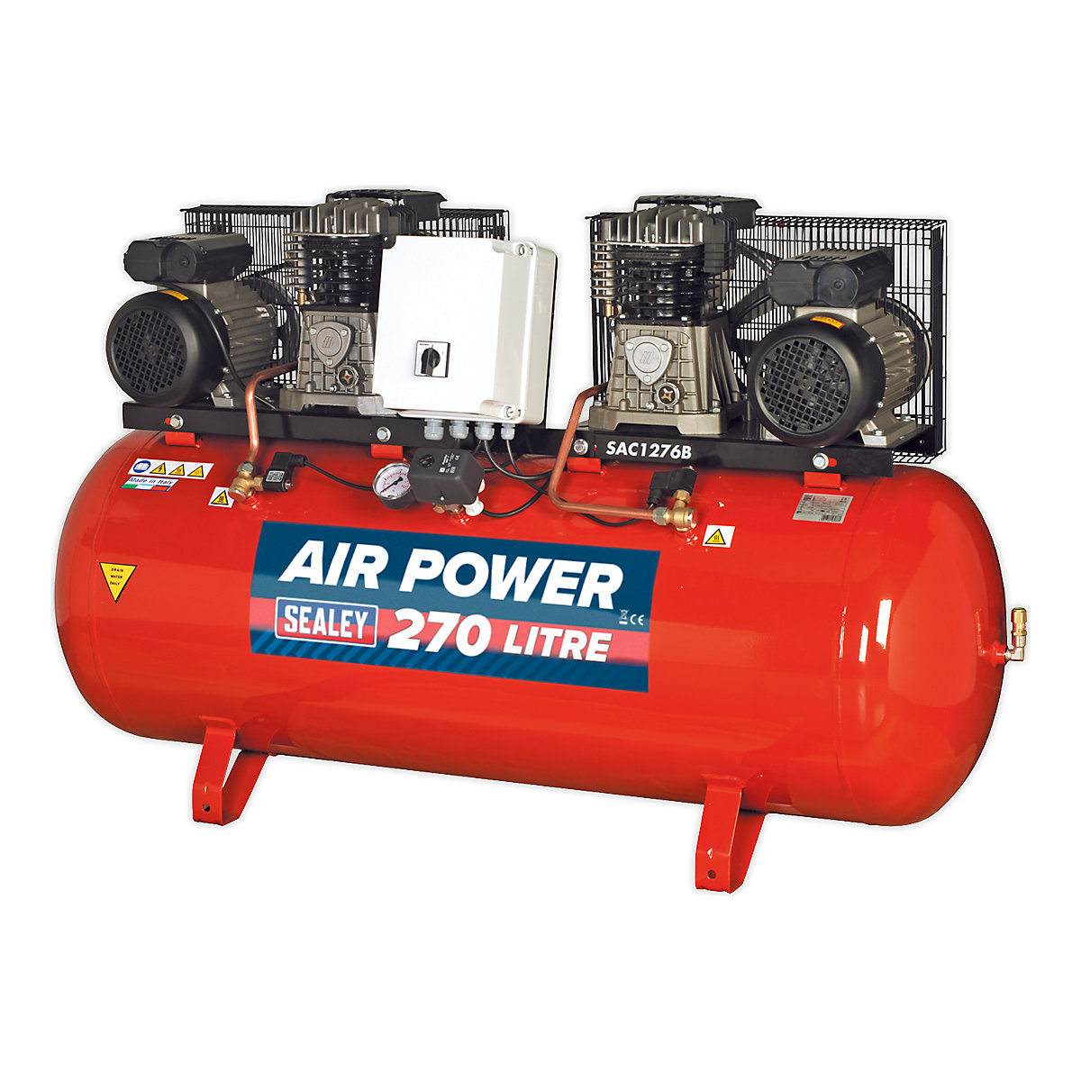 Sealey Belt Drive Compressor with Cast Cylinders | Two 3hp Motors