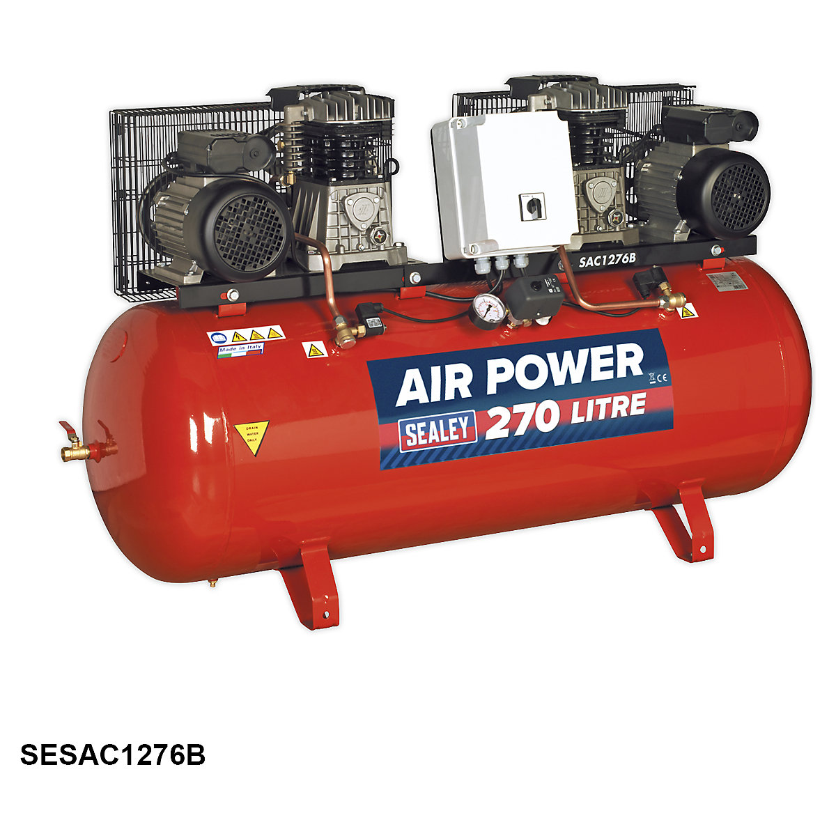 Sealey Belt Drive Compressor with Cast Cylinders | Two 3hp Motors (Product illustration 4)-3