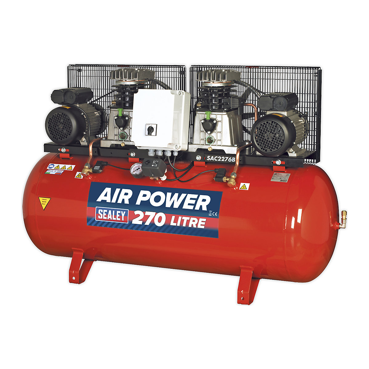 Sealey Belt Drive Compressor with Cast Cylinders | Two 3hp Motors