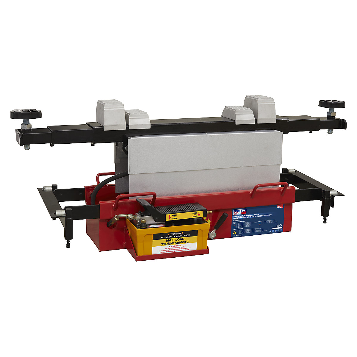 Sealey Air Jacking Beam with Arm Extenders & Flat Roller Supports