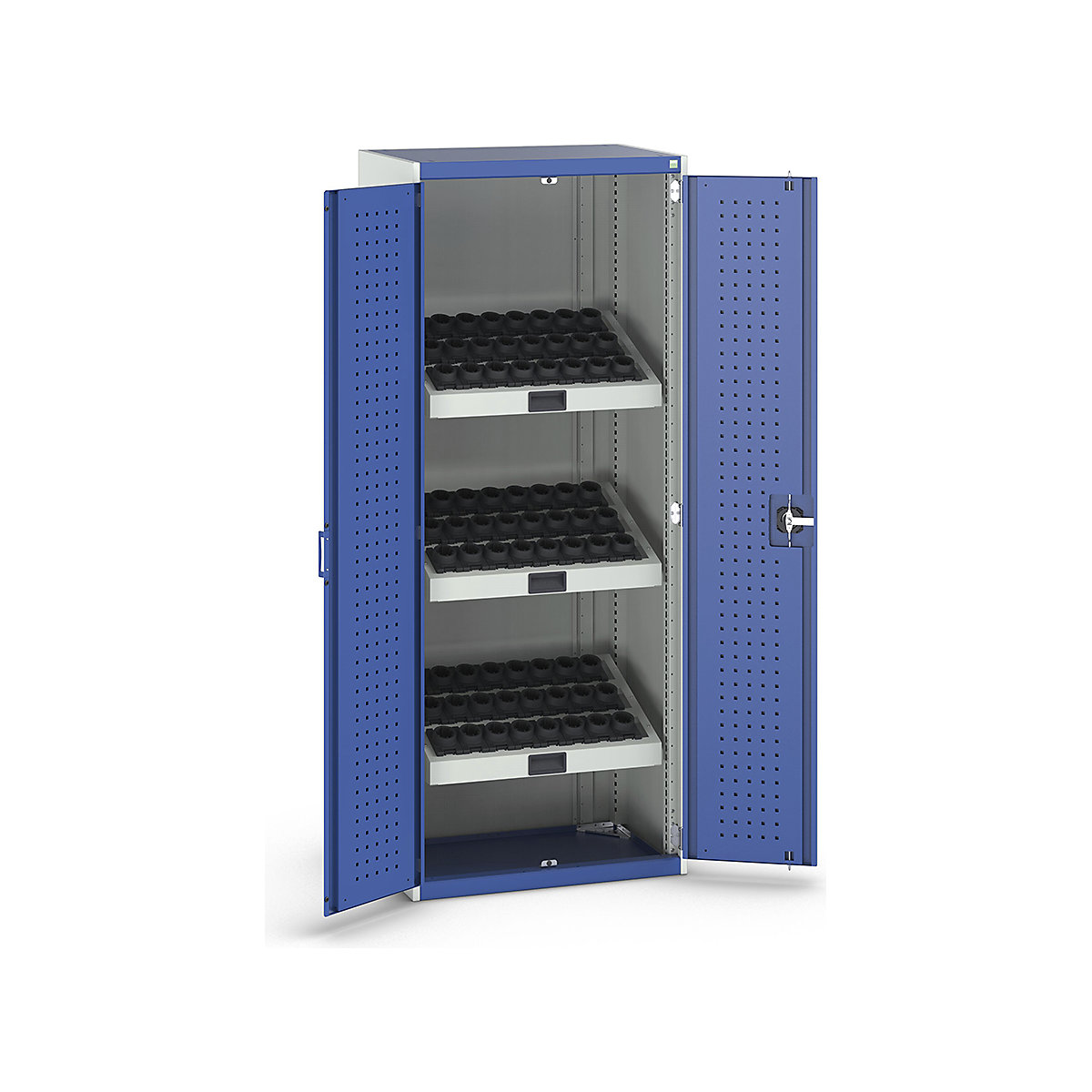 Bott Cubio CNC Cupboard Kits | Louvre or Perfo Doors, Bott Cubio CNC Cupboard Kits | Louvre or Perfo Doors, Bott Cubio CNC Cupboard with Perfo Doors | 2000h x 800w x 525d mm | Insert Kit | VDI 50 / C80 / E80 / F80 / B100 (54x) | Gentian Blue Doors-2