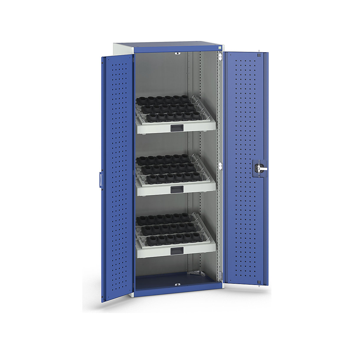 Bott Cubio CNC Cupboard Kits | Louvre or Perfo Doors, Bott Cubio CNC Cupboard Kits | Louvre or Perfo Doors, Bott Cubio CNC Cupboard with Perfo Doors | 2000h x 800w x 525d mm | Tool Carrier Kit | HSK A63 / C63 / E63 / B80 (27x) | Gentian Blue Doors-4