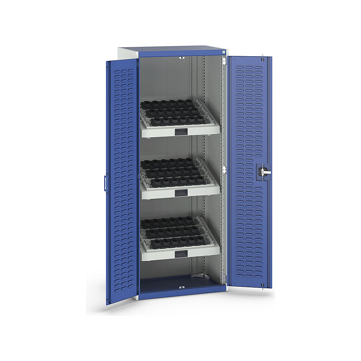 Bott Cubio CNC Cupboard Kits | Louvre or Perfo Doors, Bott Cubio CNC Cupboard Kits | Louvre or Perfo Doors, Bott Cubio CNC Cupboard with Louvre Doors | 2000h x 800w x 525d mm | Tool Carrier Kit | VDI 40 (27x) | Gentian Blue Doors-5