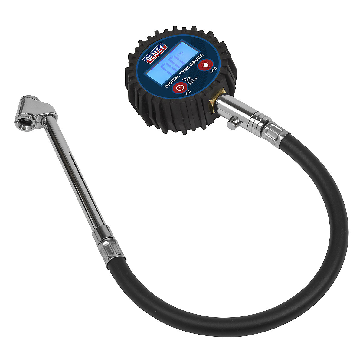 Sealey Digital Tyre Pressure Gauge | Twin Push-On Connector (Product illustration 2)-1