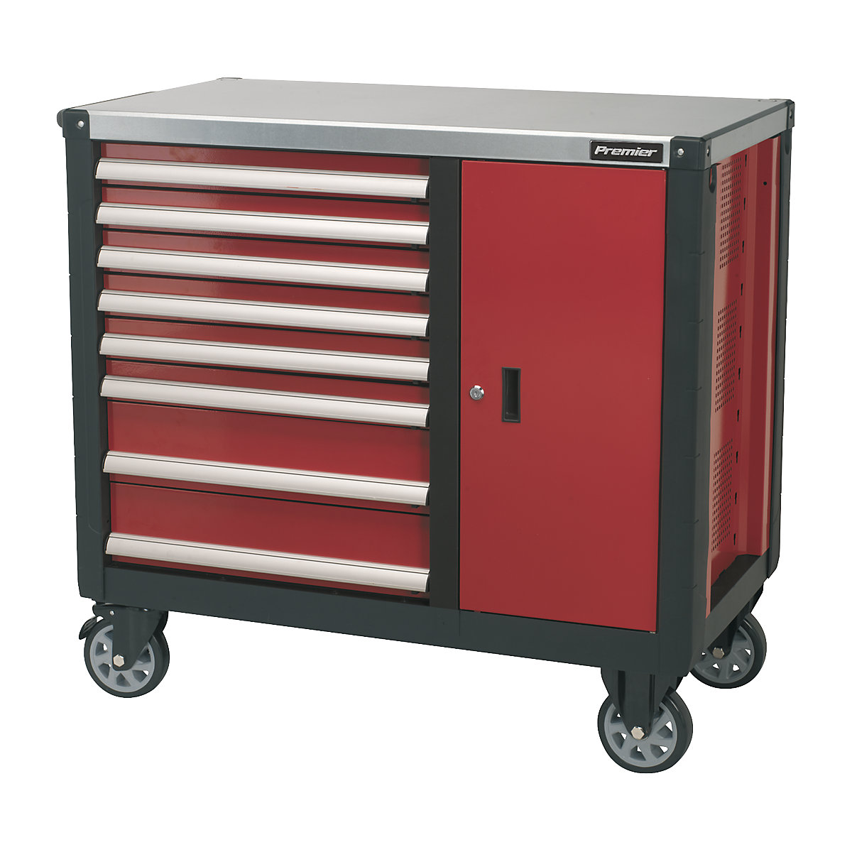 Sealey Premier Roller Cabinet | 8 Drawer & Cupboard | Heavy-Duty | Red