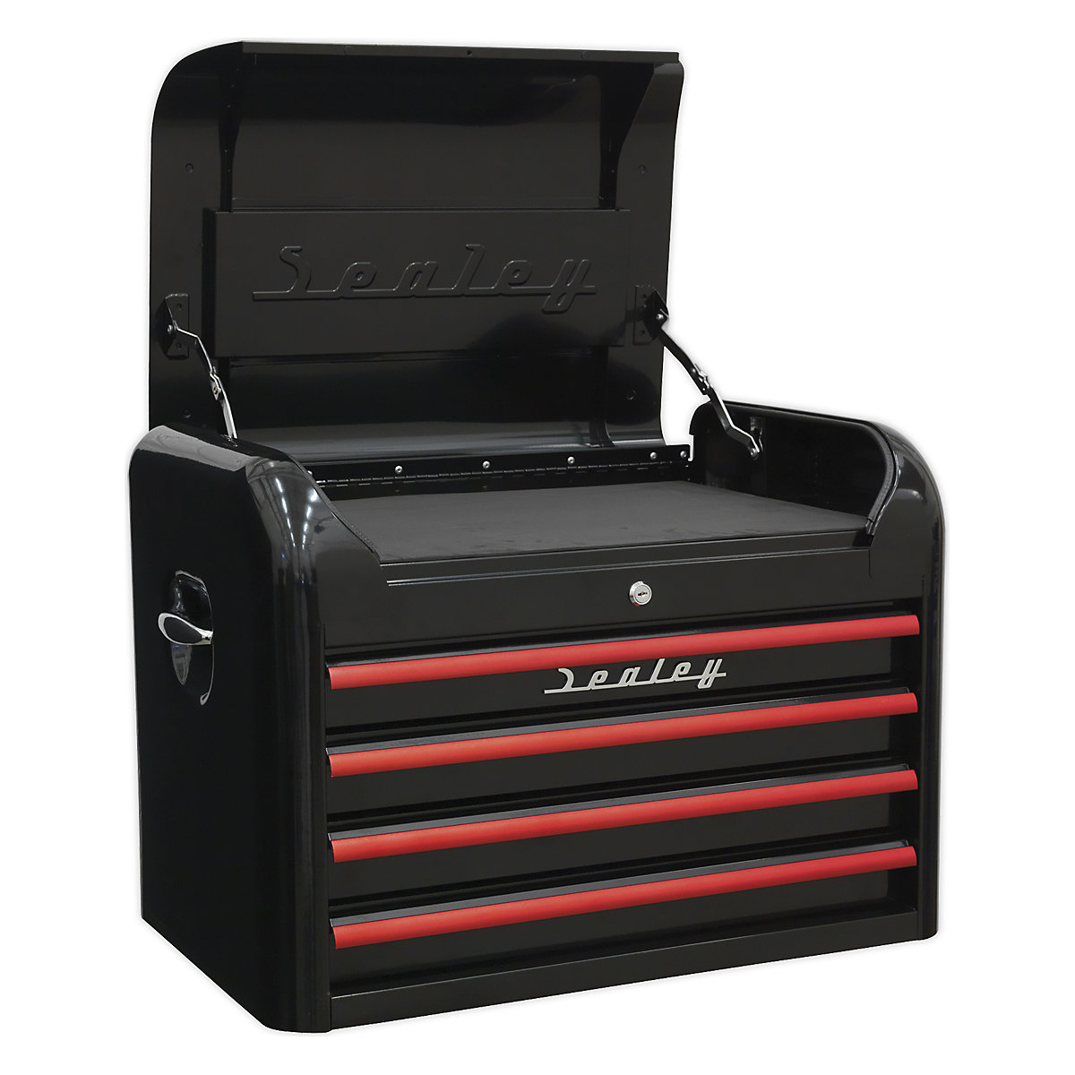 Sealey Retro Style Topchest | 4 Drawer, Sealey Retro Style Topchest | 4 Drawer, Sealey Retro Style Topchest | 4 Drawer | Black with Red Drawer Pulls-3