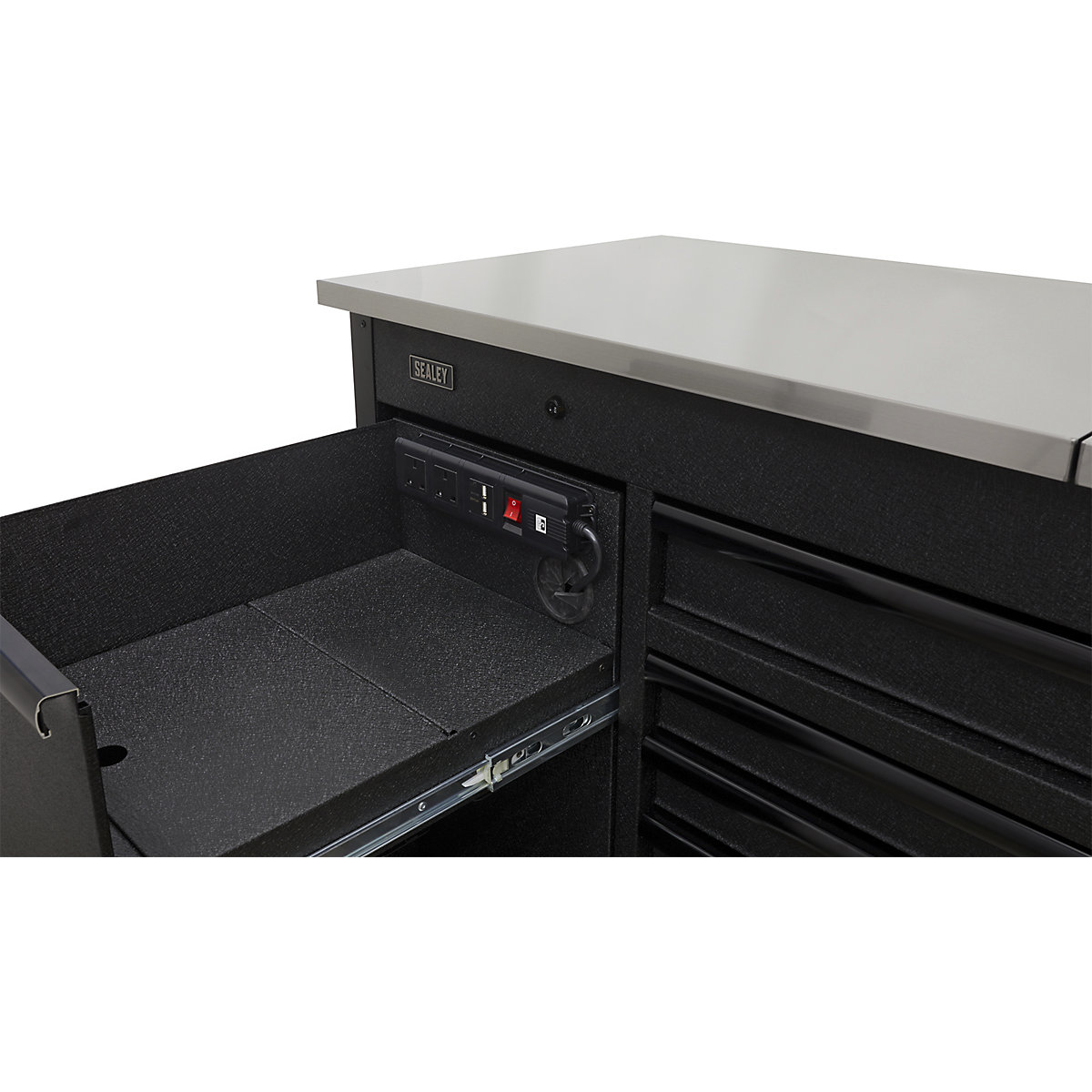Sealey Superline Pro Black Mobile Tool Cabinet | 1600mm | Power Tool Charging Drawer (Product illustration 11)-10