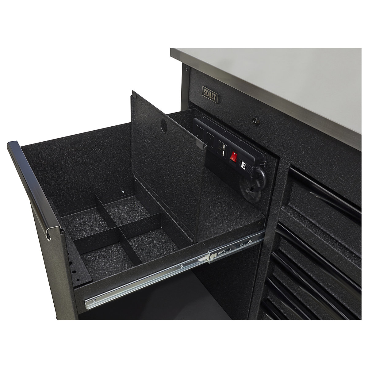 Sealey Superline Pro Black Mobile Tool Cabinet | 1600mm | Power Tool Charging Drawer (Product illustration 13)-12