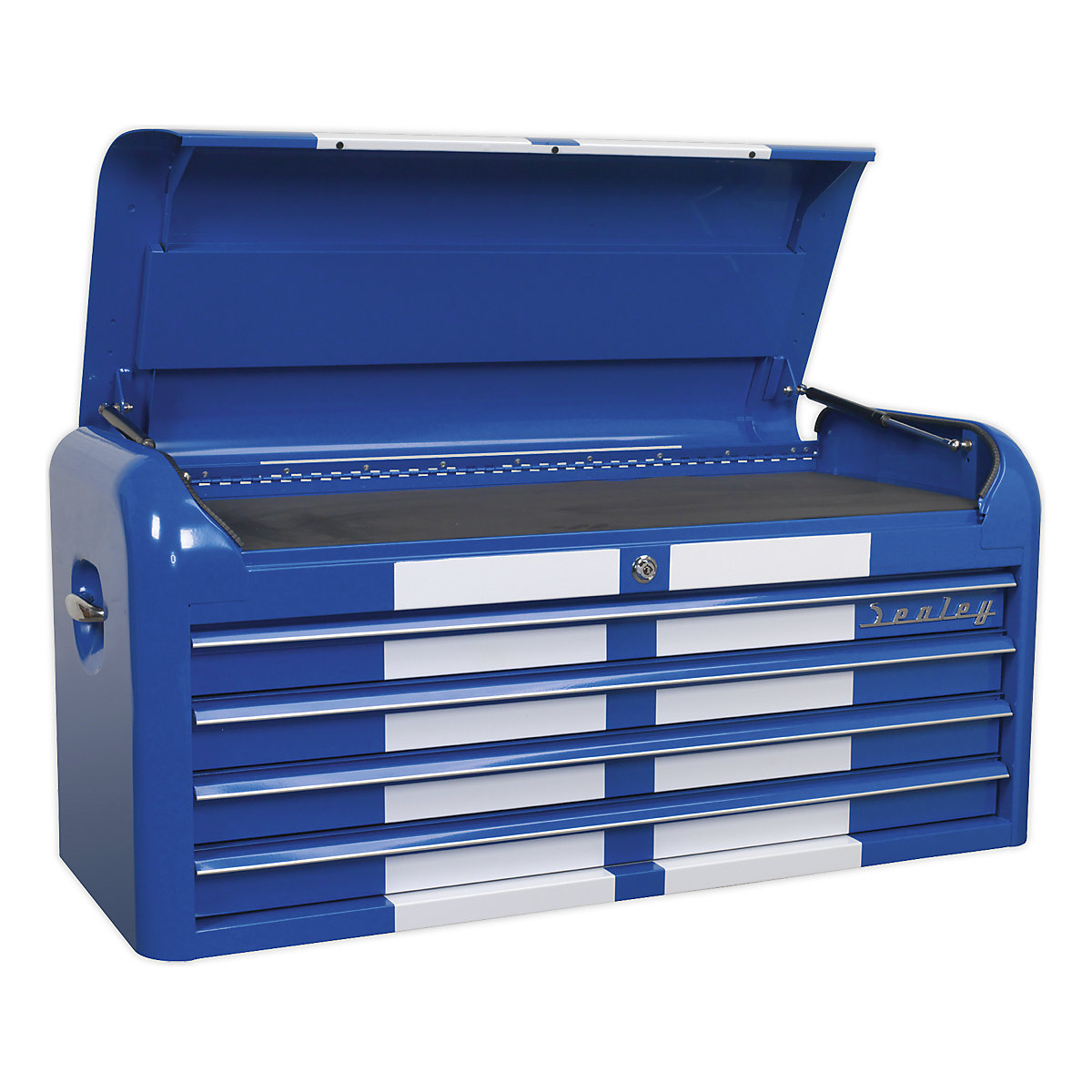Sealey Wide Retro Style Top Chest | 4 Drawer, Sealey Wide Retro Style Top Chest | 4 Drawer, Sealey Wide Retro Style Top Chest | 4 Drawer | Blue with White Stripes-3