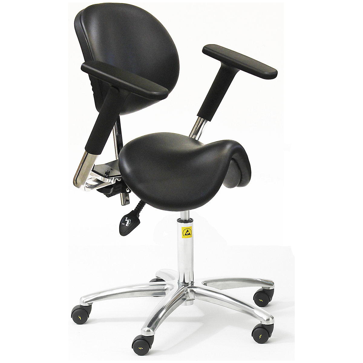 BiGDUG ESD Saddle Stool with Back Rest & Arms
