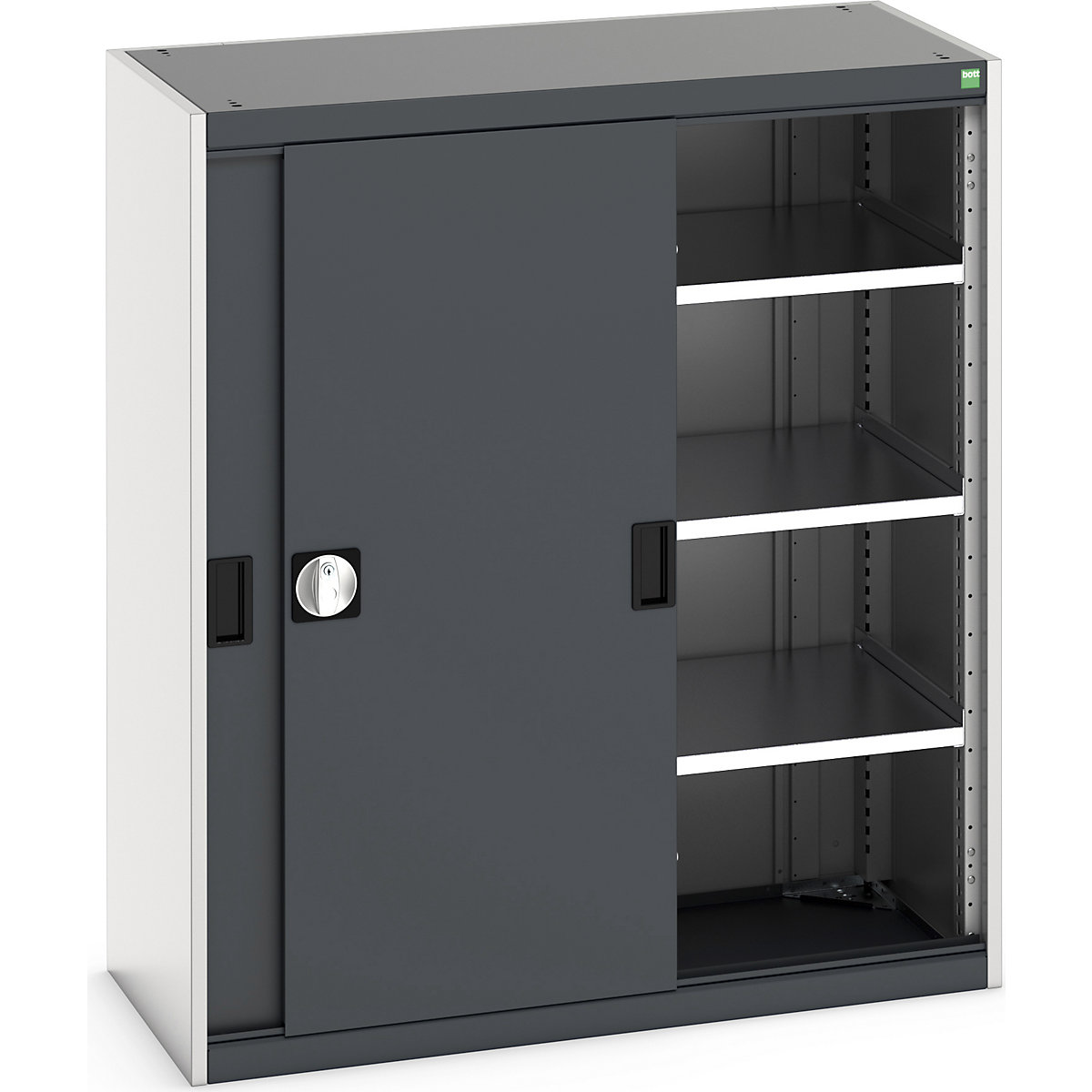 Bott Cubio Sliding Door Cupboards, Bott Cubio Sliding Door Cupboards, Bott Cubio Sliding Door Cupboard | 1200h x 1050w x 525d mm | 3 Shelves  | Dark Grey Doors | Light Grey Housing-18