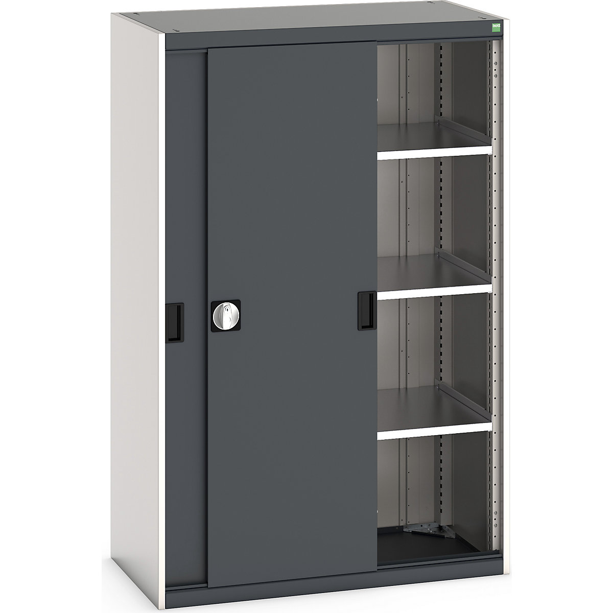 Bott Cubio Sliding Door Cupboards, Bott Cubio Sliding Door Cupboards, Bott Cubio Sliding Door Cupboard | 1600h x 1050w x 525d mm | 3 Shelves  | Dark Grey Doors | Light Grey Housing-16