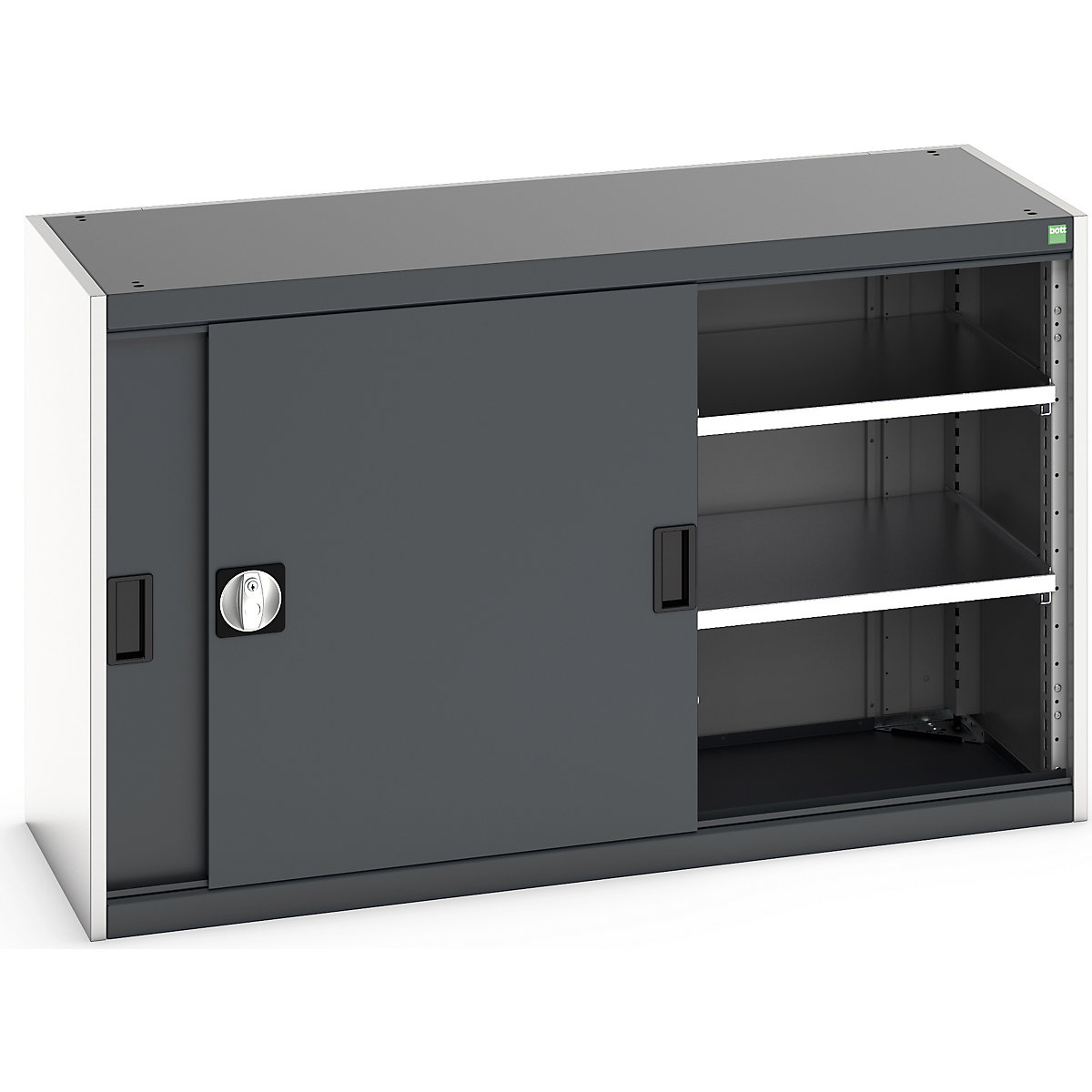 Bott Cubio Sliding Door Cupboards, Bott Cubio Sliding Door Cupboards, Bott Cubio Sliding Door Cupboard | 800h x 1300w x 525d mm | 2 Shelves  | Dark Grey Doors | Light Grey Housing-15