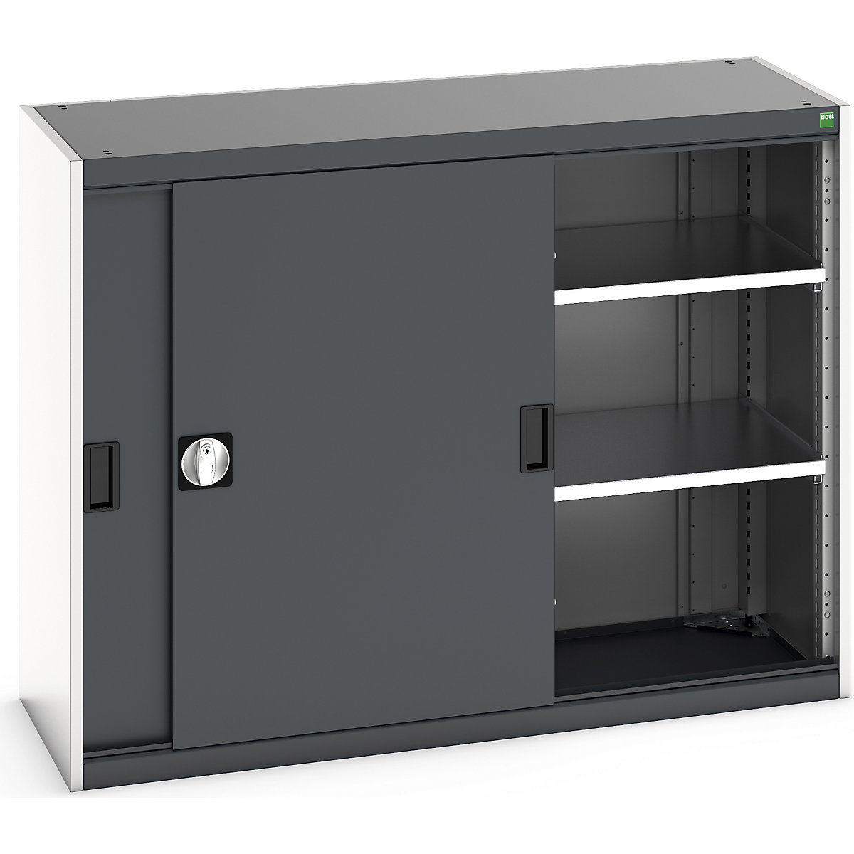 Bott Cubio Sliding Door Cupboards, Bott Cubio Sliding Door Cupboards, Bott Cubio Sliding Door Cupboard | 1000h x 1300w x 525d mm | 2 Shelves  | Dark Grey Doors | Light Grey Housing-14