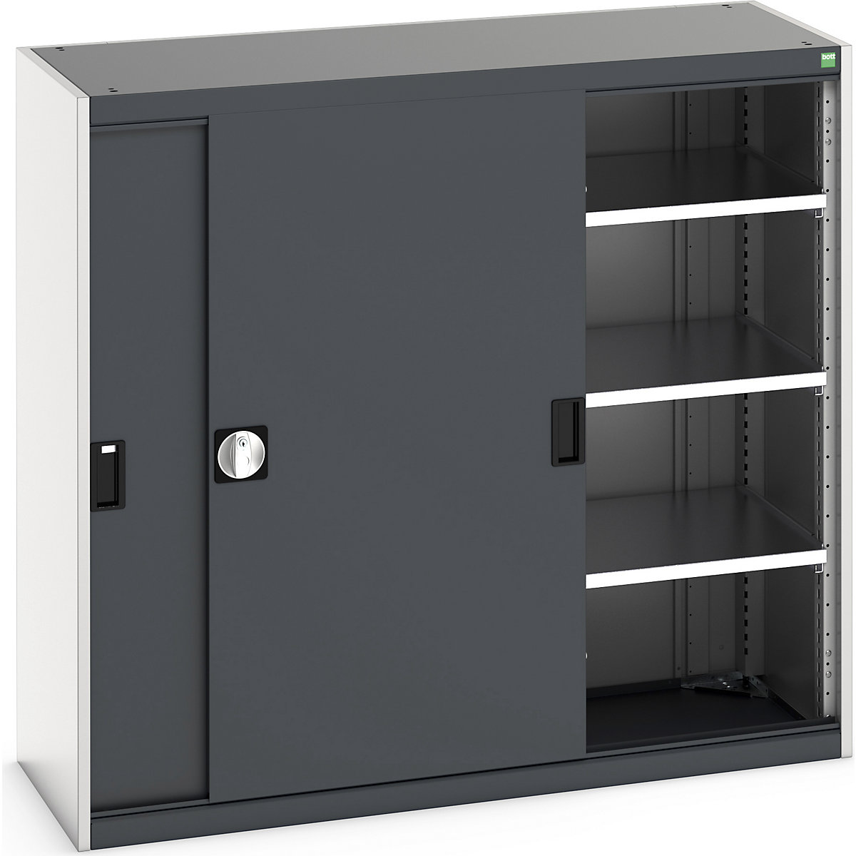 Bott Cubio Sliding Door Cupboards, Bott Cubio Sliding Door Cupboards, Bott Cubio Sliding Door Cupboard | 1200h x 1300w x 525d mm | 3 Shelves  | Dark Grey Doors | Light Grey Housing-13