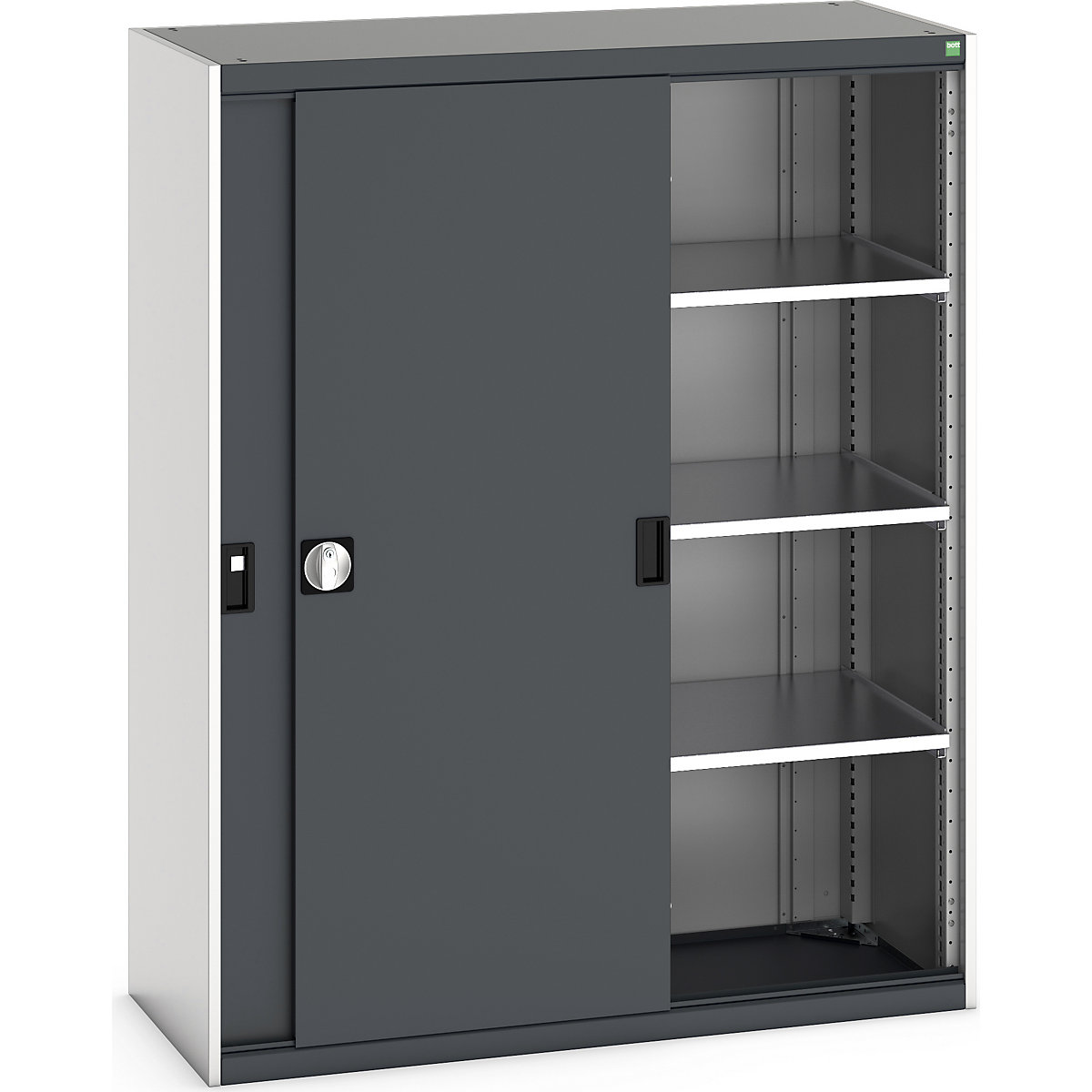 Bott Cubio Sliding Door Cupboards, Bott Cubio Sliding Door Cupboards, Bott Cubio Sliding Door Cupboard | 1600h x 1300w x 525d mm | 3 Shelves  | Dark Grey Doors | Light Grey Housing-11