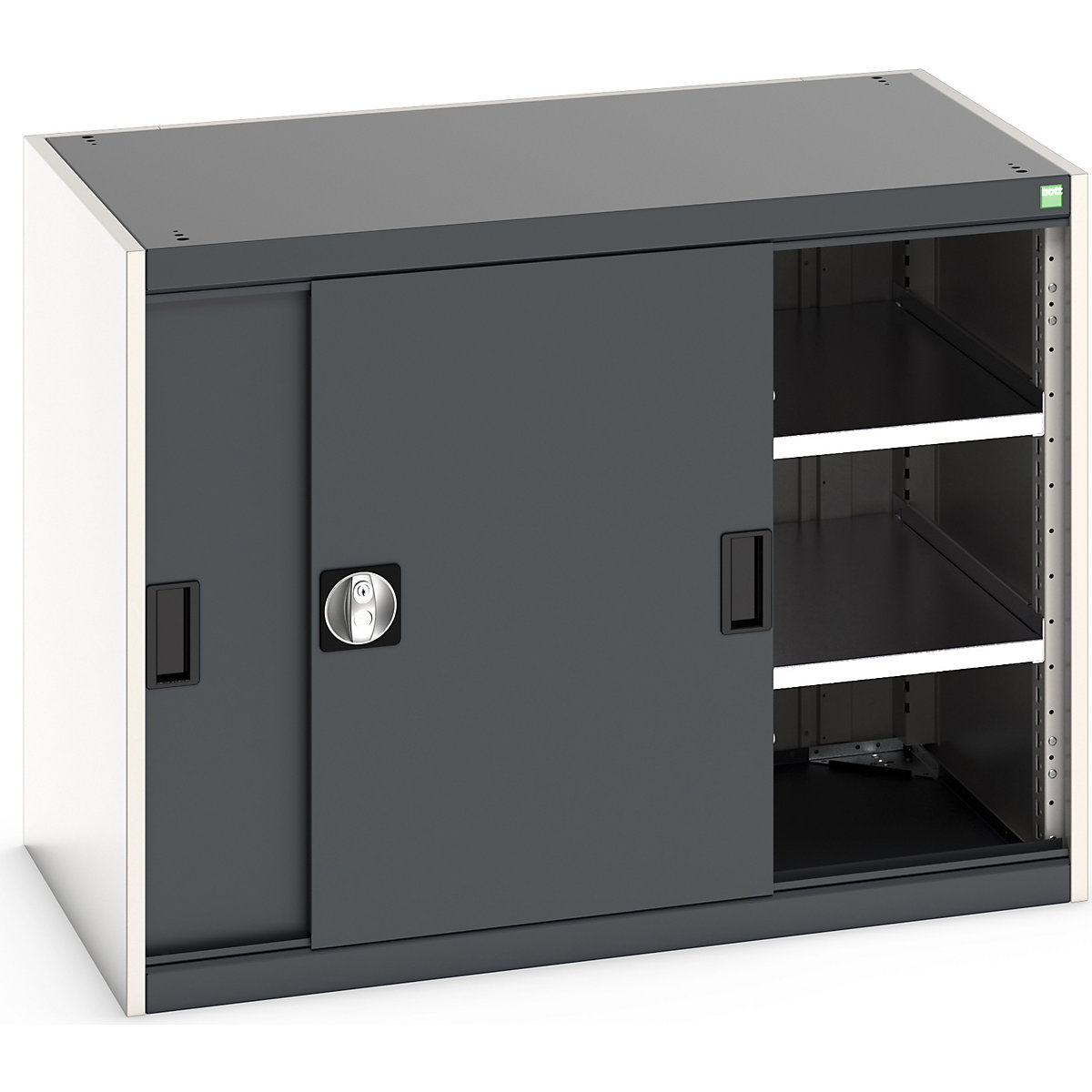 Bott Cubio Sliding Door Cupboards, Bott Cubio Sliding Door Cupboards, Bott Cubio Sliding Door Cupboard | 800h x 1050w x 650d mm | 2 Shelves  | Dark Grey Doors | Light Grey Housing-10