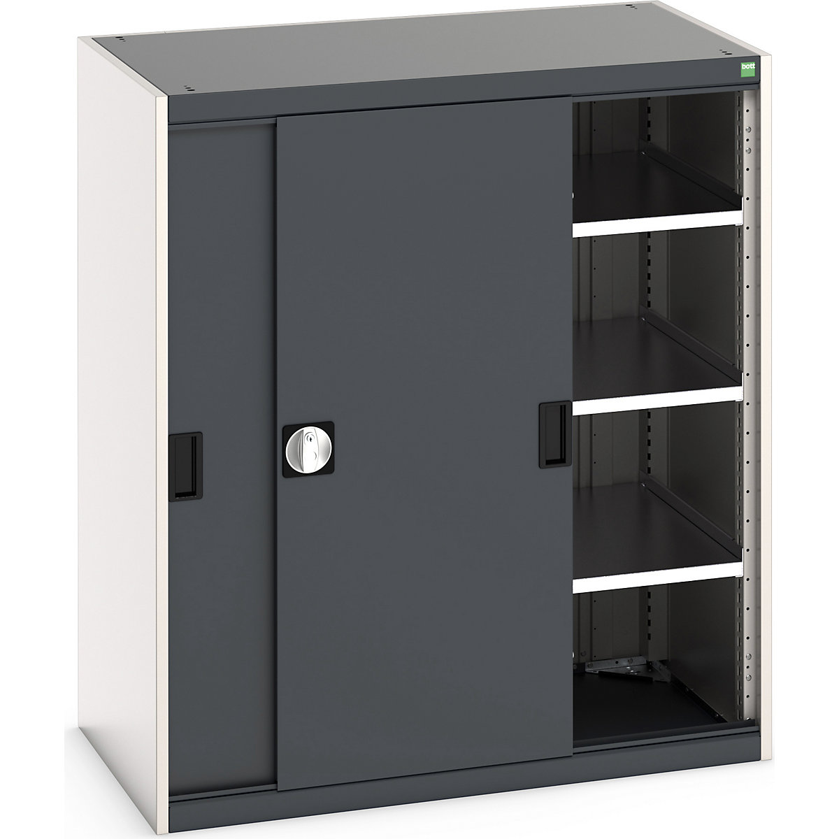Bott Cubio Sliding Door Cupboards, Bott Cubio Sliding Door Cupboards, Bott Cubio Sliding Door Cupboard | 1200h x 1050w x 650d mm | 3 Shelves  | Dark Grey Doors | Light Grey Housing-8