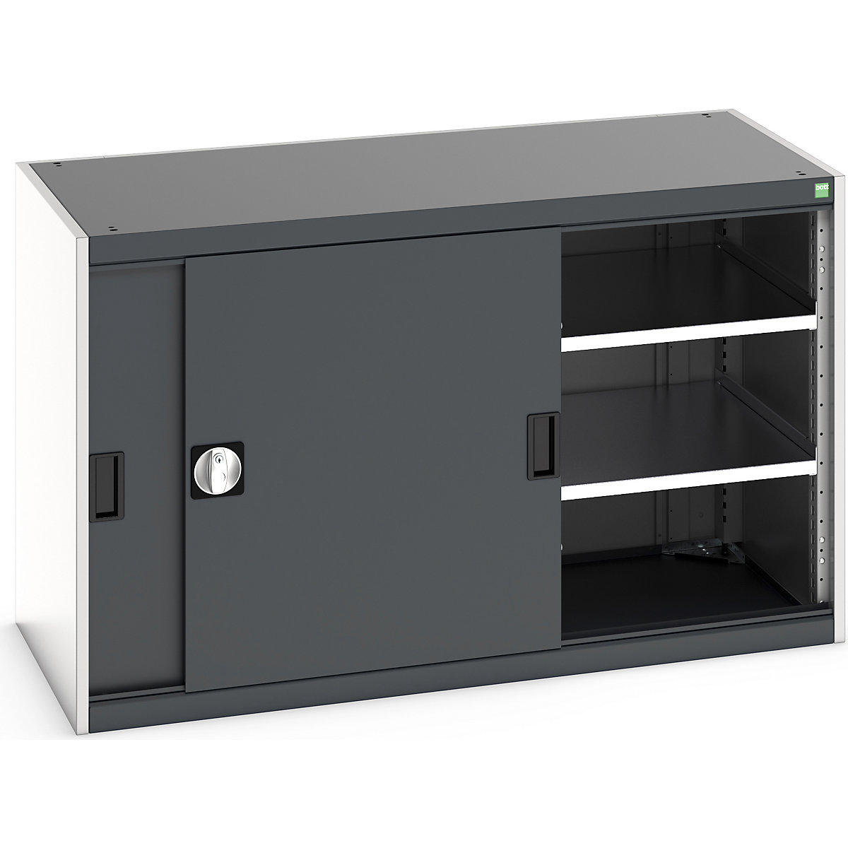 Bott Cubio Sliding Door Cupboards, Bott Cubio Sliding Door Cupboards, Bott Cubio Sliding Door Cupboard | 800h x 1300w x 650d mm | 2 Shelves  | Dark Grey Doors | Light Grey Housing-5