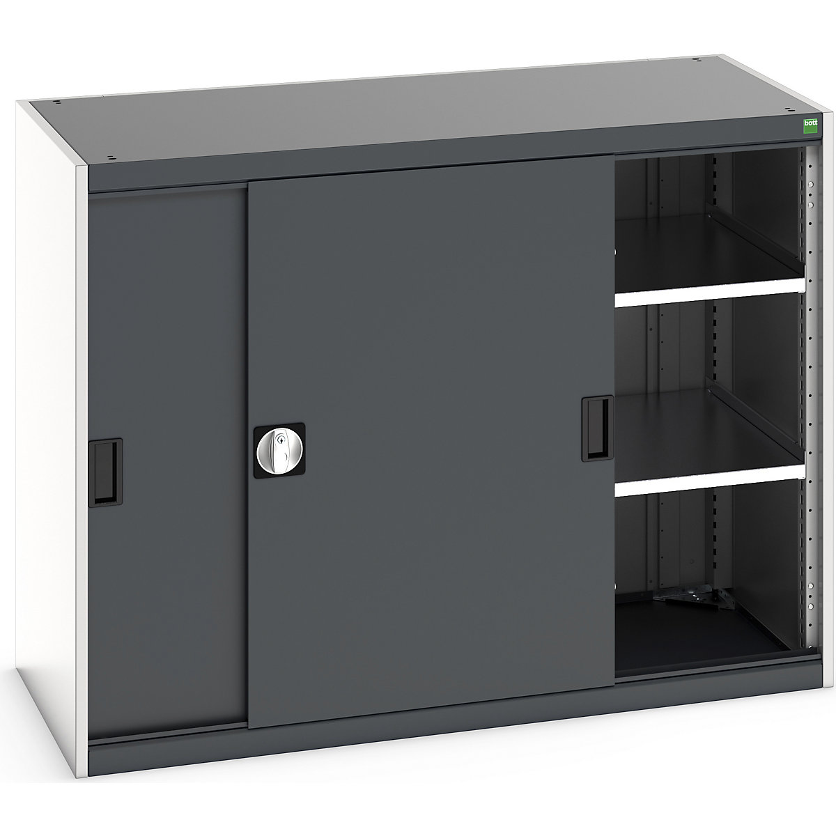 Bott Cubio Sliding Door Cupboards, Bott Cubio Sliding Door Cupboards, Bott Cubio Sliding Door Cupboard | 1000h x 1300w x 650d mm | 2 Shelves  | Dark Grey Doors | Light Grey Housing-4