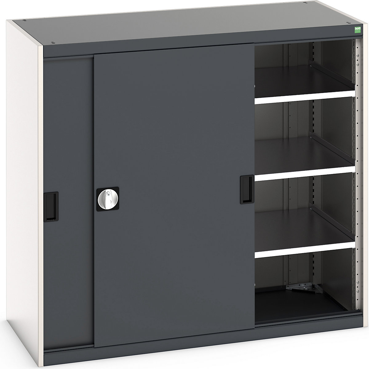 Bott Cubio Sliding Door Cupboards, Bott Cubio Sliding Door Cupboards, Bott Cubio Sliding Door Cupboard | 1200h x 1300w x 650d mm | 3 Shelves  | Dark Grey Doors | Light Grey Housing-2