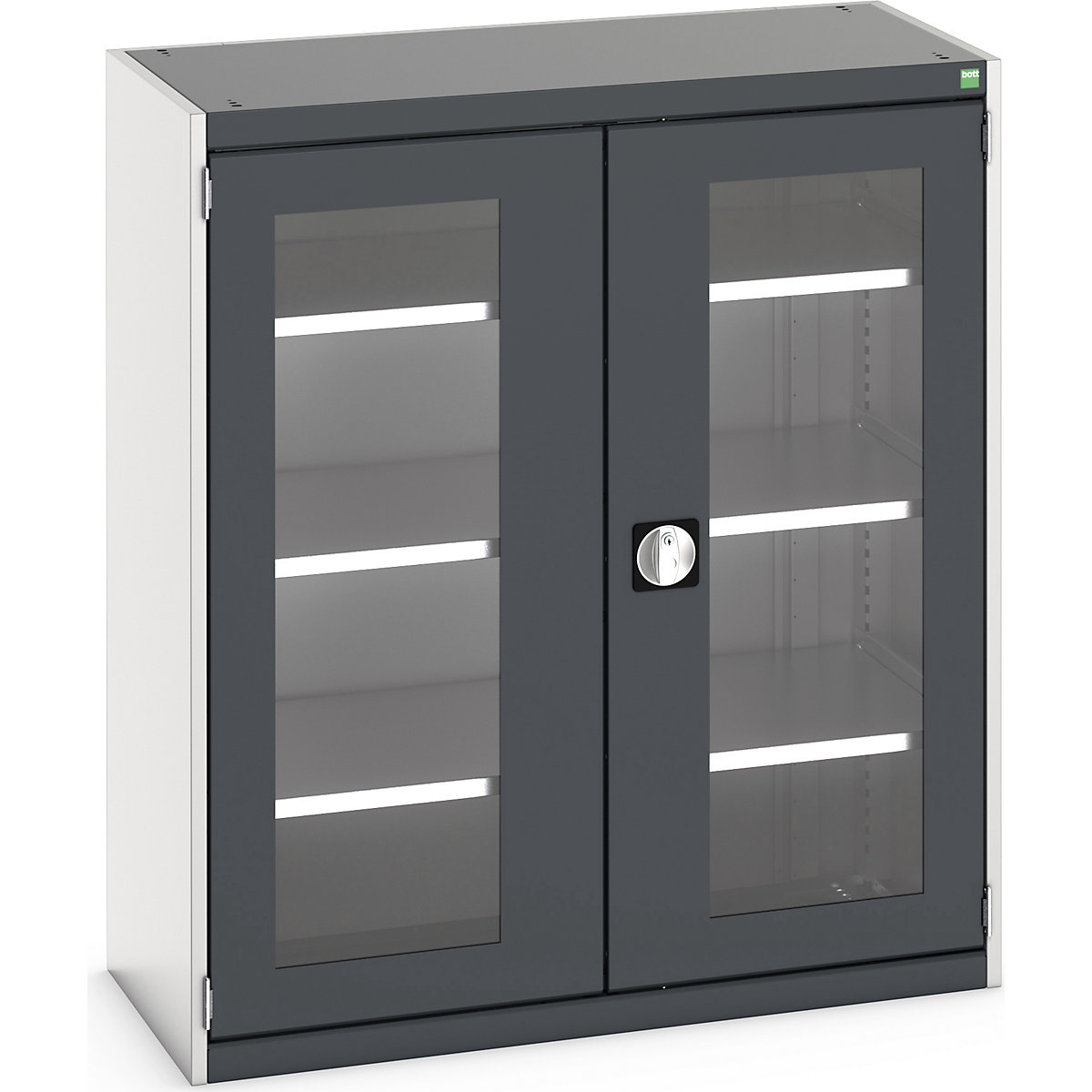 Bott Cubio Window Door Cupboards, Bott Cubio Window Door Cupboards, Bott Cubio Window Door Cupboard | 1200h x 1050w x 525d mm | 3 Shelves  | Dark Grey Doors | Light Grey Housing-6