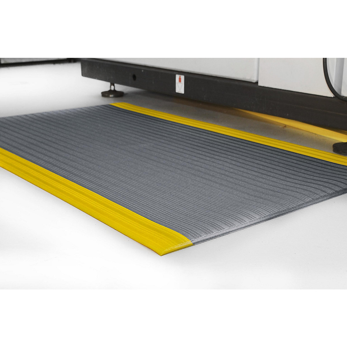 Orthomat® Ribbed anti-fatigue matting, width 1220 mm, per m, grey with high visibility stripes