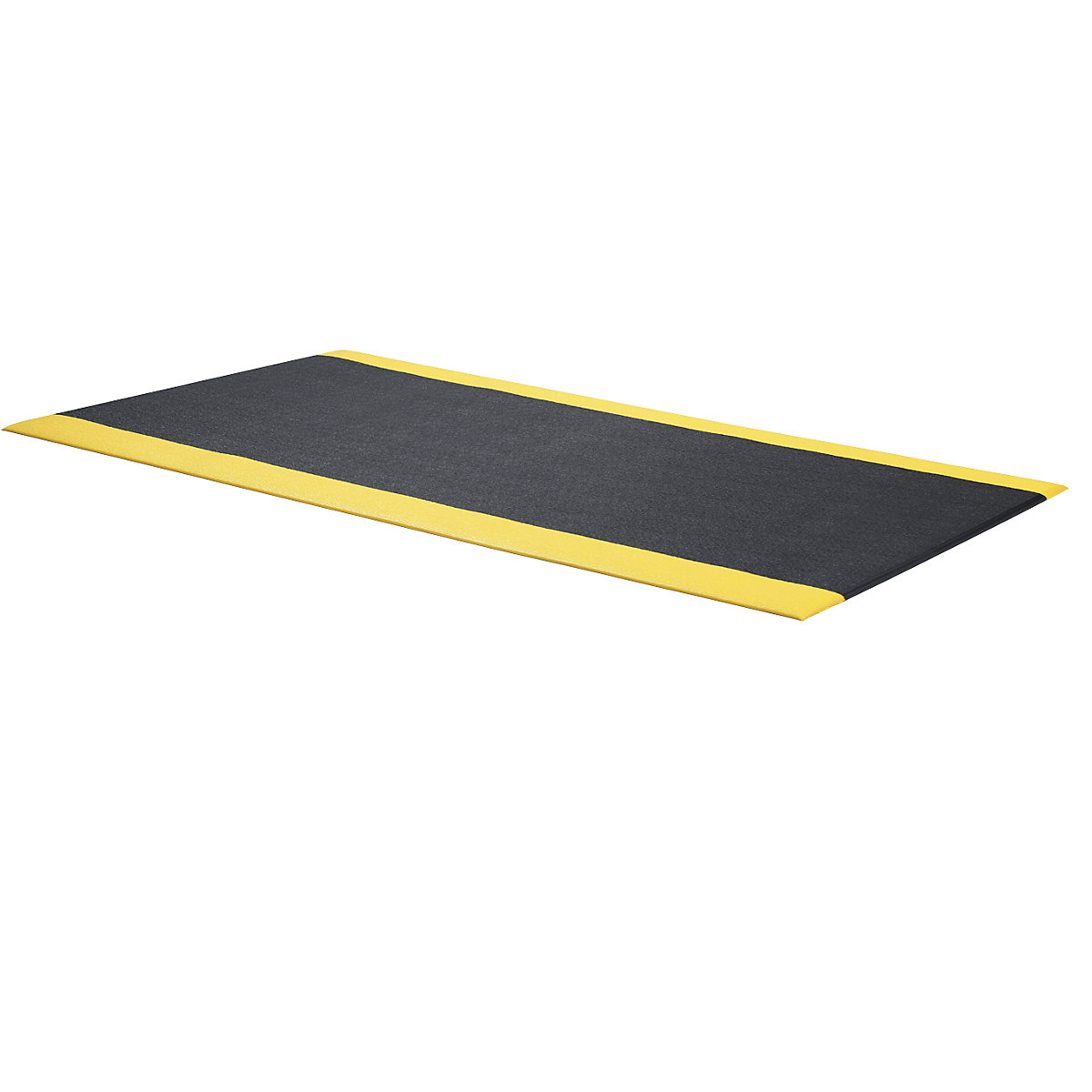 Orthomat® anti-fatigue matting, PVC with hammer tone effect, height 9 mm, 600 x 900 mm, black/yellow