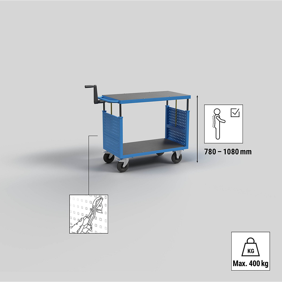 Assembly trolley, height adjustable – eurokraft pro (Product illustration 5)-4
