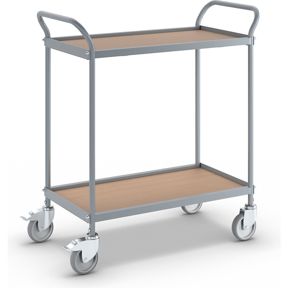 Serving trolley – eurokraft pro, shelf height 530 mm, 2 shelves, with 4 swivel castors, 2 with double stops, wheel Ø 100 mm-7