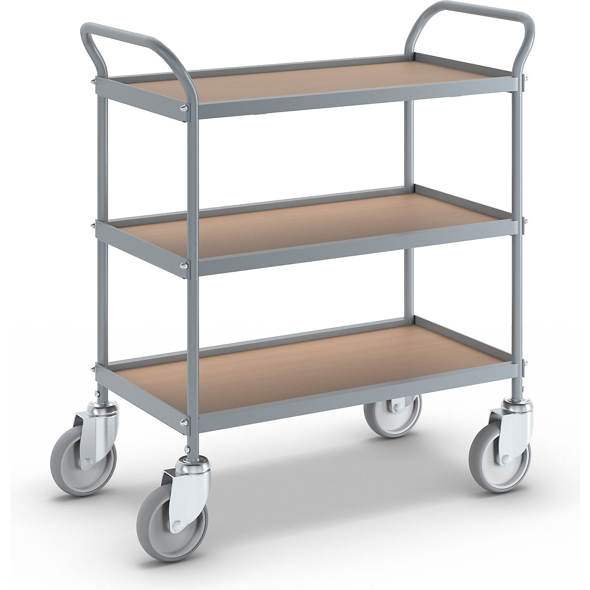 Serving trolley – eurokraft pro, shelf height 250 mm, 3 shelves, with 4 swivel castors, wheel Ø 125 mm-10