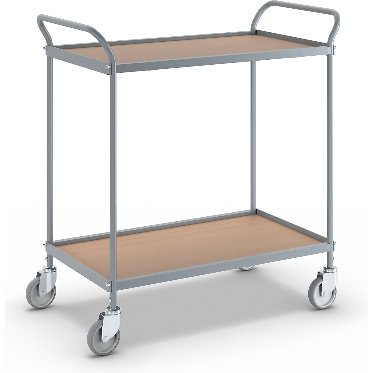 Serving trolley – eurokraft pro, shelf height 590 mm, 2 shelves, with 4 swivel castors, wheel Ø 100 mm-1