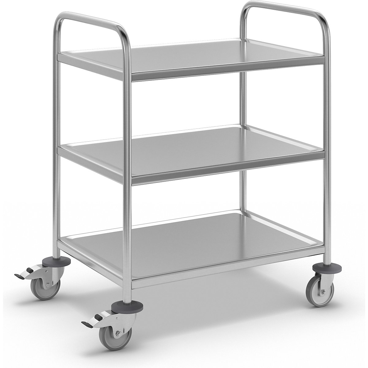Stainless steel serving trolley – Kongamek, LxWxH 910 x 590 x 940 mm, with 3 shelves-8