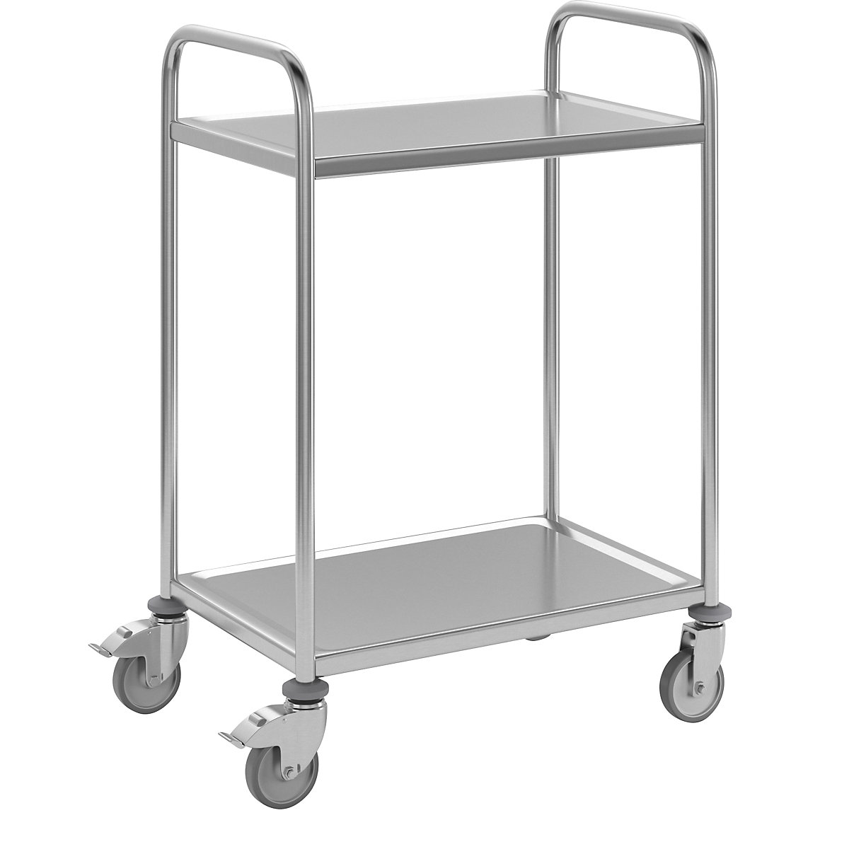 Stainless steel serving trolley, 2 shelves, zinc plated castor, rubber tyres, LxWxH 700 x 470 x 970 mm-3