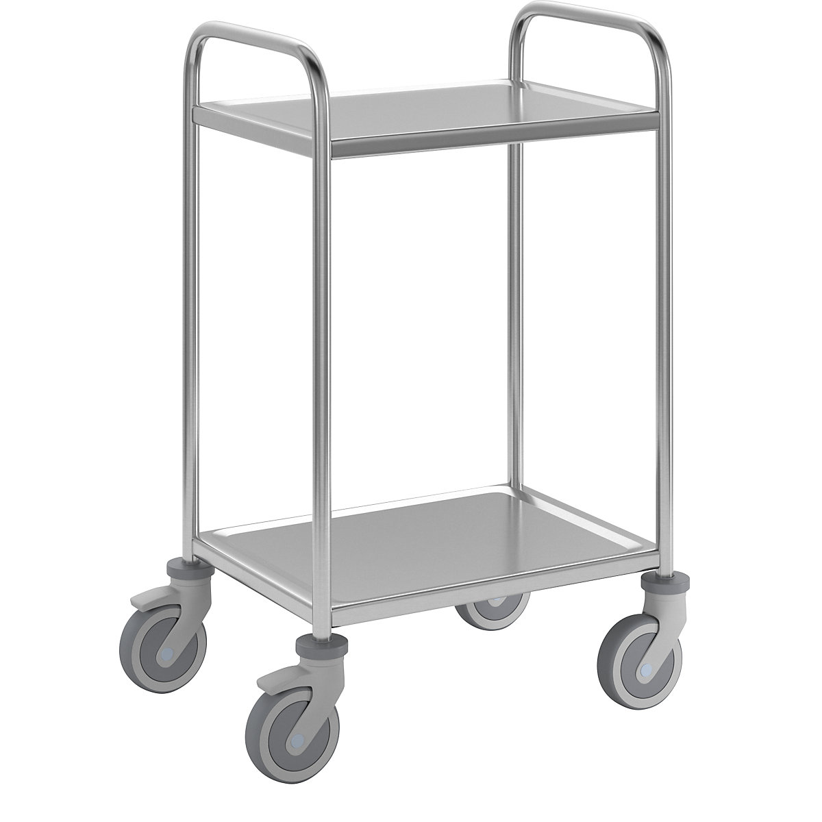 Stainless steel serving trolley, 2 shelves, thermoplastic rubber tyres, LxWxH 700 x 470 x 970 mm-1