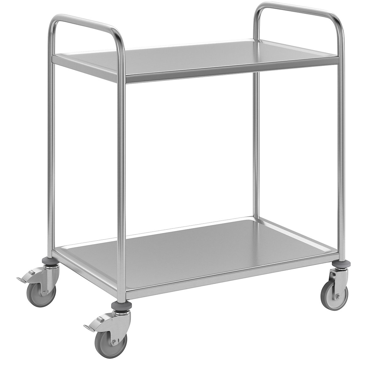 Stainless steel serving trolley, 2 shelves, zinc plated castor, rubber tyres, LxWxH 870 x 570 x 970 mm-4