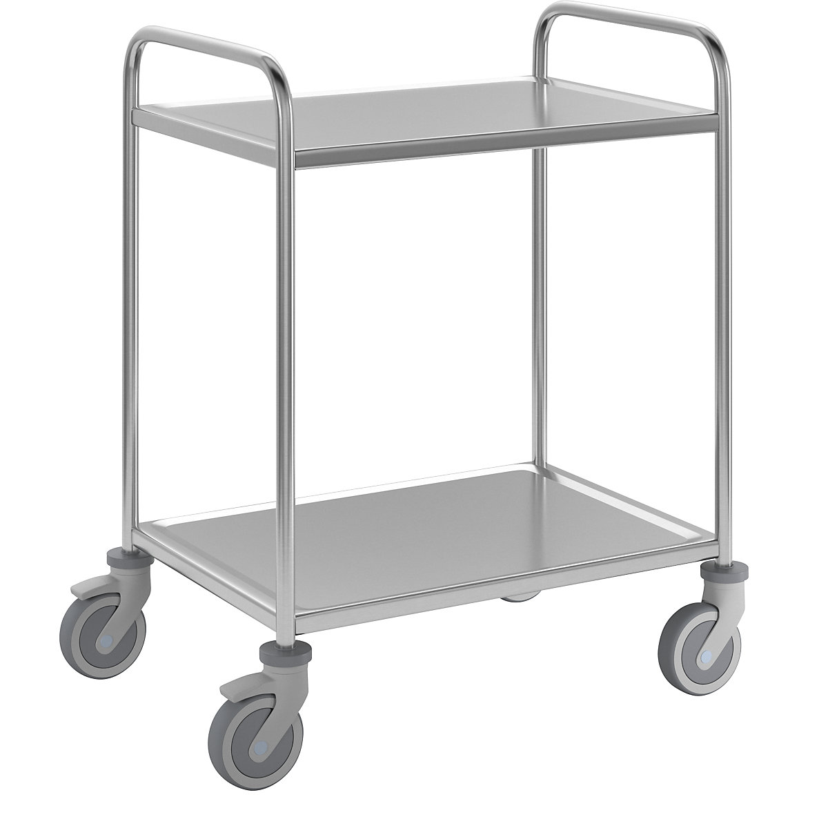 Stainless steel serving trolley, 2 shelves, thermoplastic rubber tyres, LxWxH 870 x 570 x 970 mm-3