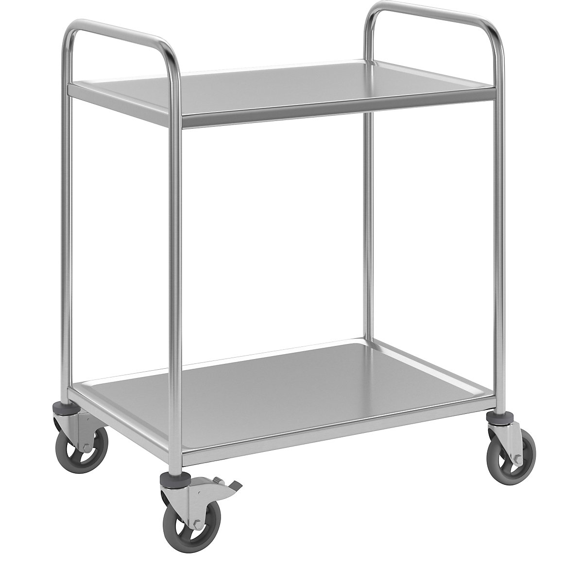 Stainless steel serving trolley, 2 shelves, air cushioned tyres, LxWxH 870 x 570 x 970 mm-2