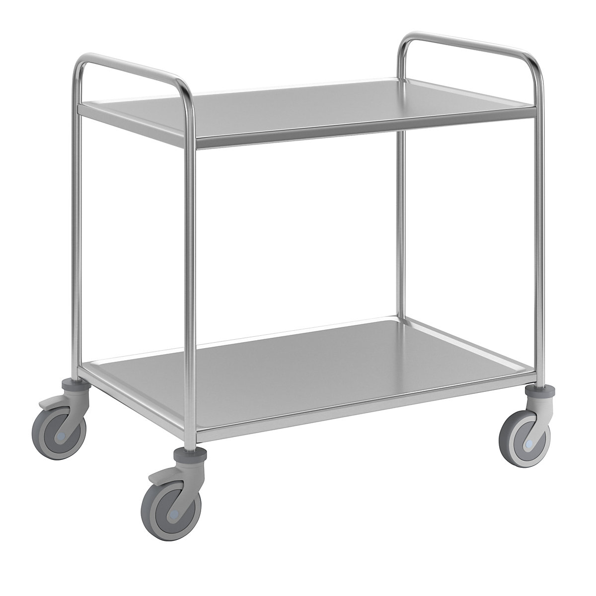Stainless steel serving trolley, 2 shelves, thermoplastic rubber tyres, LxWxH 1070 x 670 x 970 mm-2