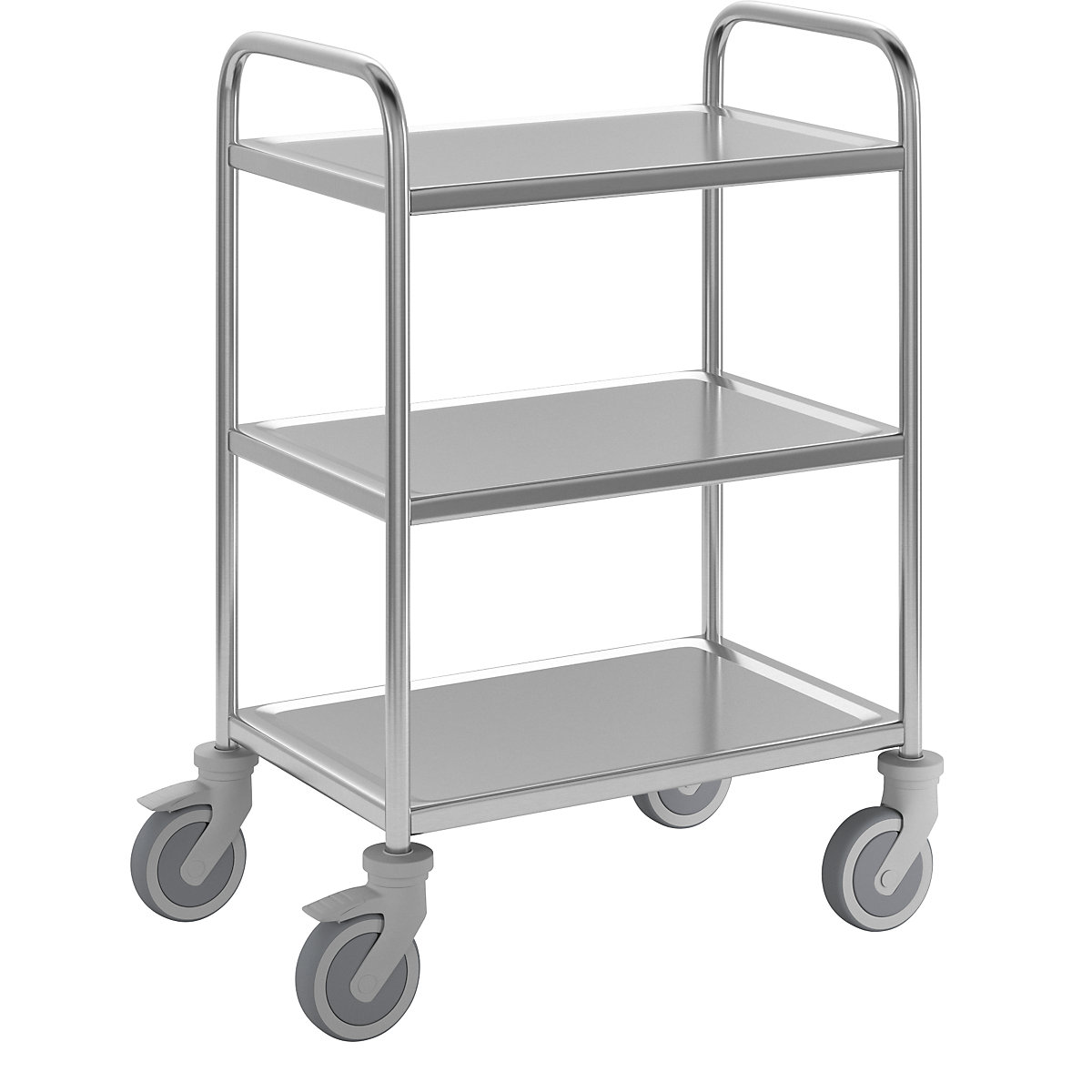 Stainless steel serving trolley, 3 shelves, thermoplastic rubber tyres, LxWxH 700 x 470 x 970 mm-3