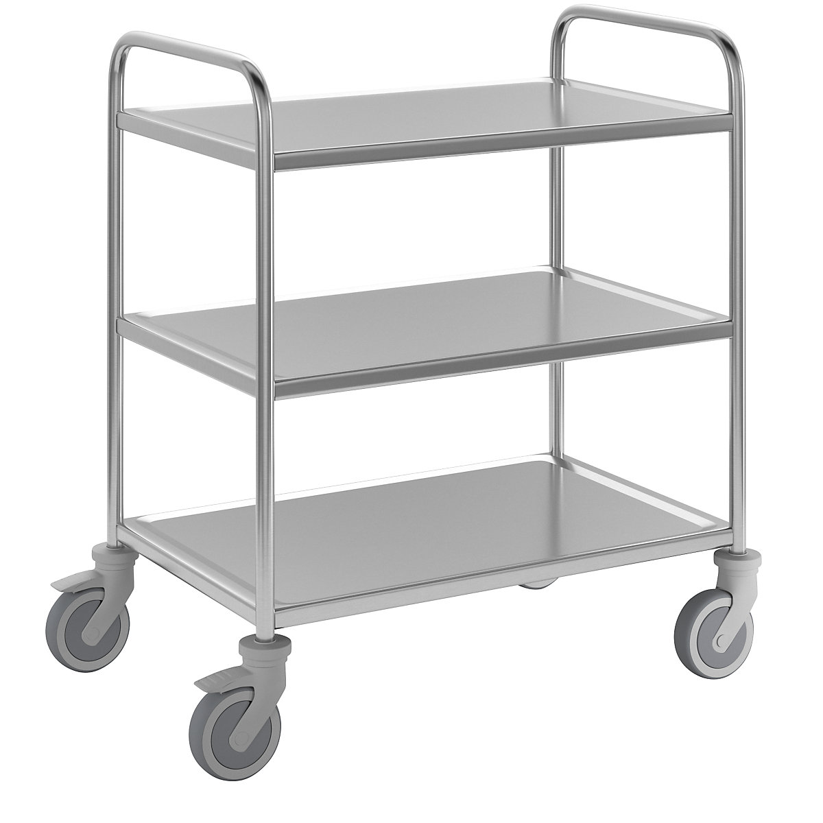 Stainless steel serving trolley, 3 shelves, thermoplastic rubber tyres, LxWxH 870 x 570 x 970 mm-2