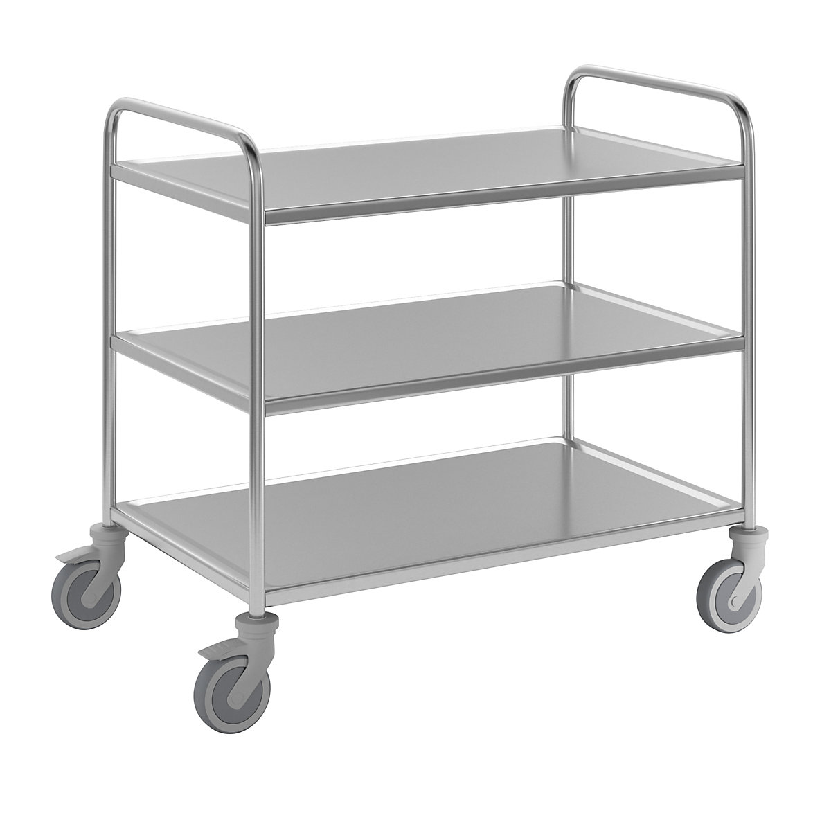 Stainless steel serving trolley, 3 shelves, thermoplastic rubber tyres, LxWxH 1070 x 670 x 970 mm-1