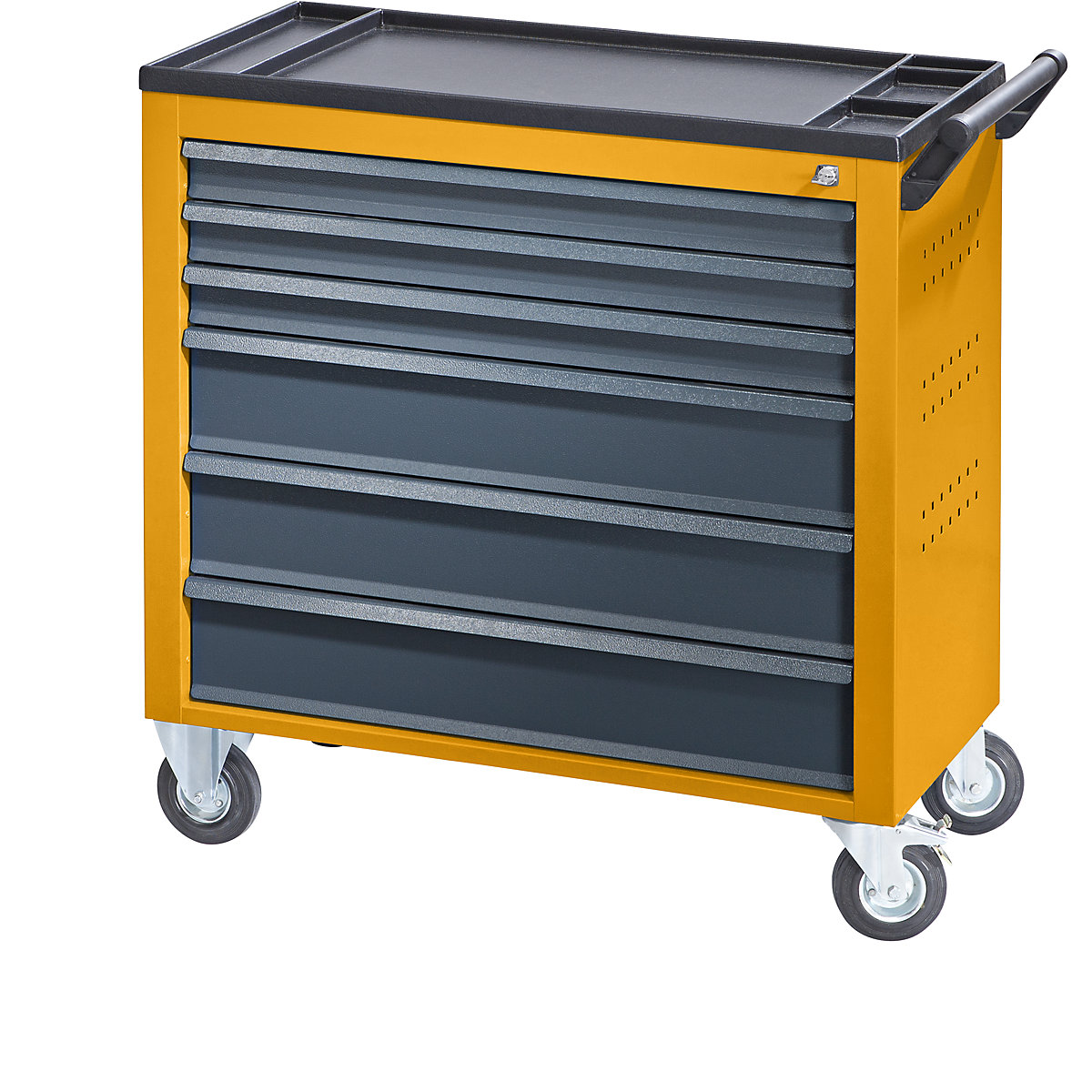 JUMBO workshop trolley – eurokraft pro, with 6 full-length drawers, HxWxD 935 x 900 x 460 mm, melon yellow-5